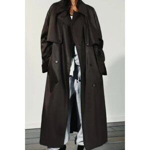 ZARA LONG WAXED TRENCH COAT WITH CORDUROY CUFFS